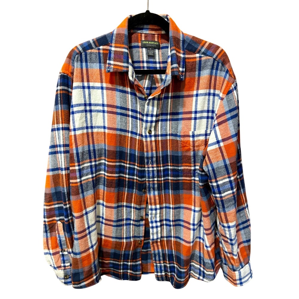 John Bartlett Consensus Mens‎ XL Plaid Flannel Button Down Shirt Orange Blue